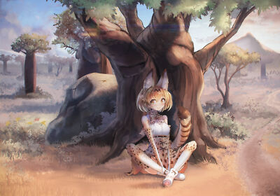 Anime girls animal ears smiling kemono friends Playmat Game Mat Desk