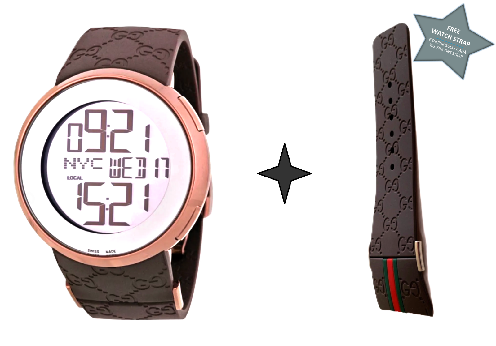 Gucci I-Gucci YA114209 Mens Digital Wristwatch + Bonus LE Italià