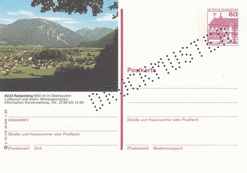 Bund Druckmuster Bildpostkarte P138 Ruhpolding P Dv 12/176  ... 1.85