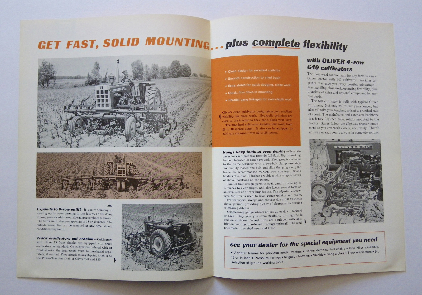1965 Oliver 640 Front-Mounted 364 Rear-Mounted Cultivator Brochure 1650 Tractor