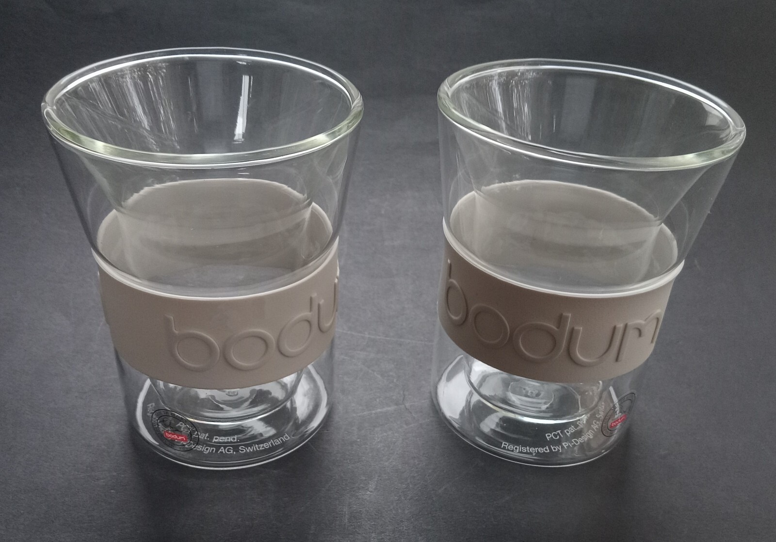 Bodum Presso Double Wall Thermo Glasses Cups Set Of 2  White Silicon Grip Band