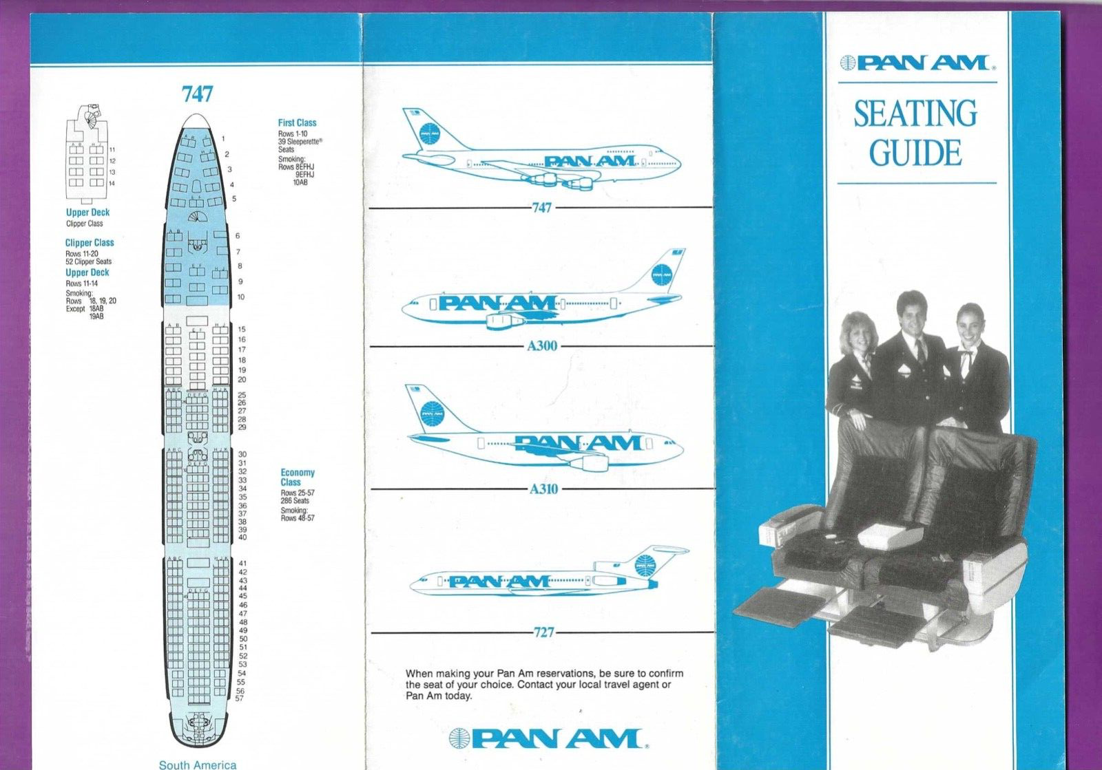 Pan American Airways 1990 seating guide. .747/A300/310/727