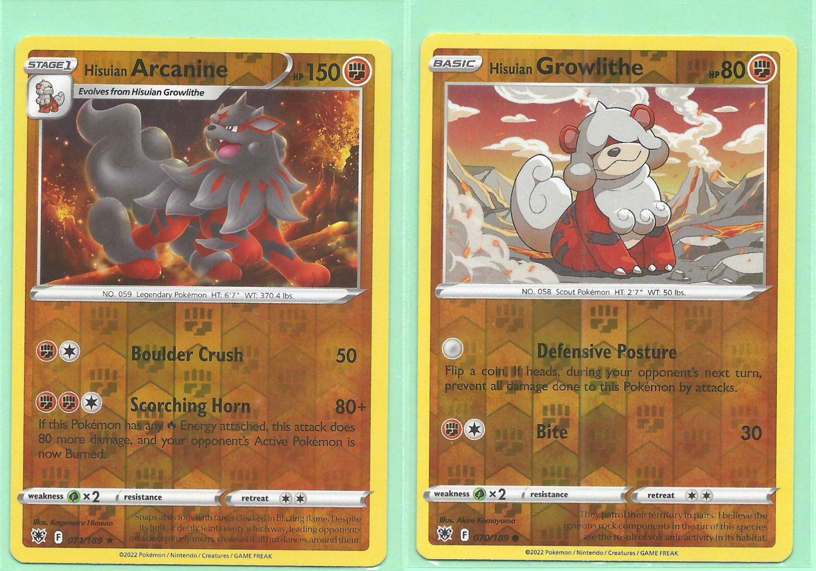2 ASTRAL RADIANCE POKEMON SET-ARCANINE 71/189 & GROWLITHE 70