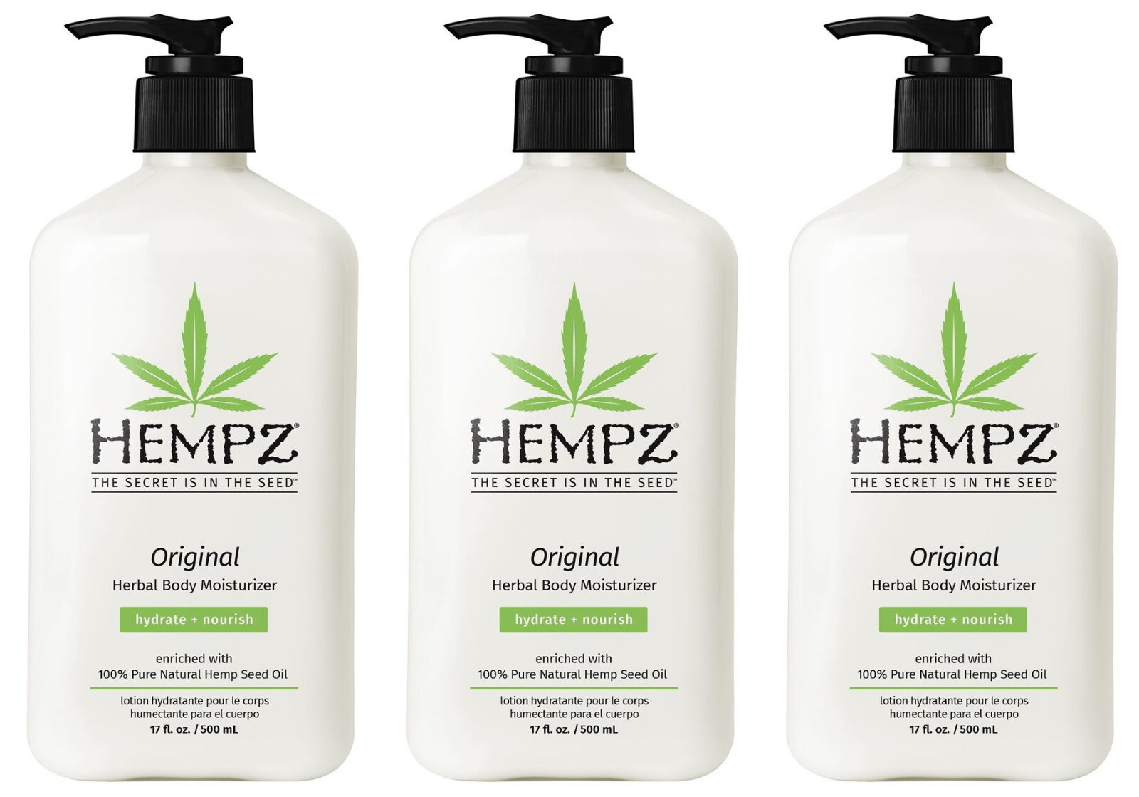 3 X HEMPZ ORIGINAL Herbal Body Moisturizer 17 Oz, Hydrate an
