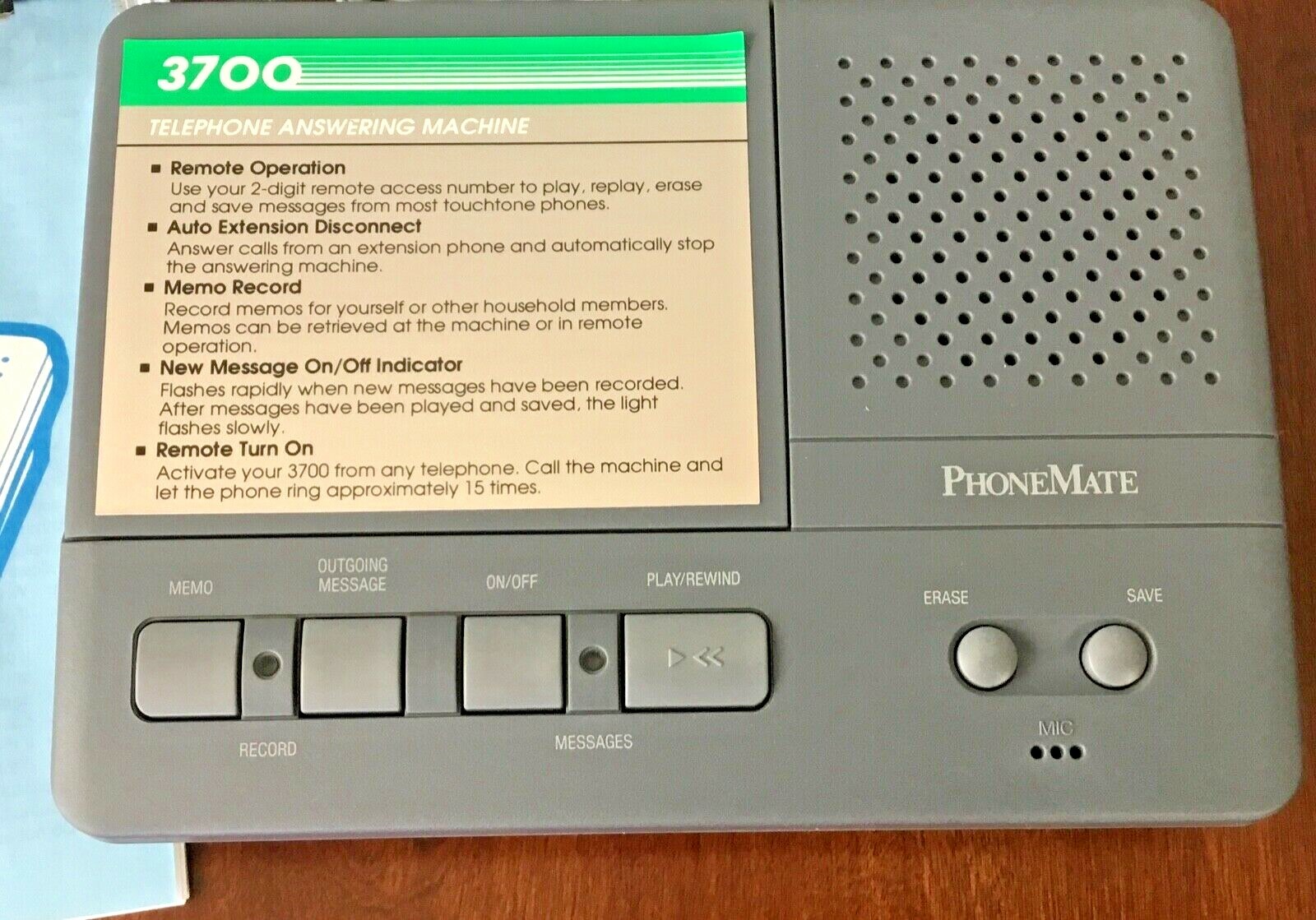 Vintage PhoneMate 3700 Telephone Answering Machine English / Spanish, Never Used
