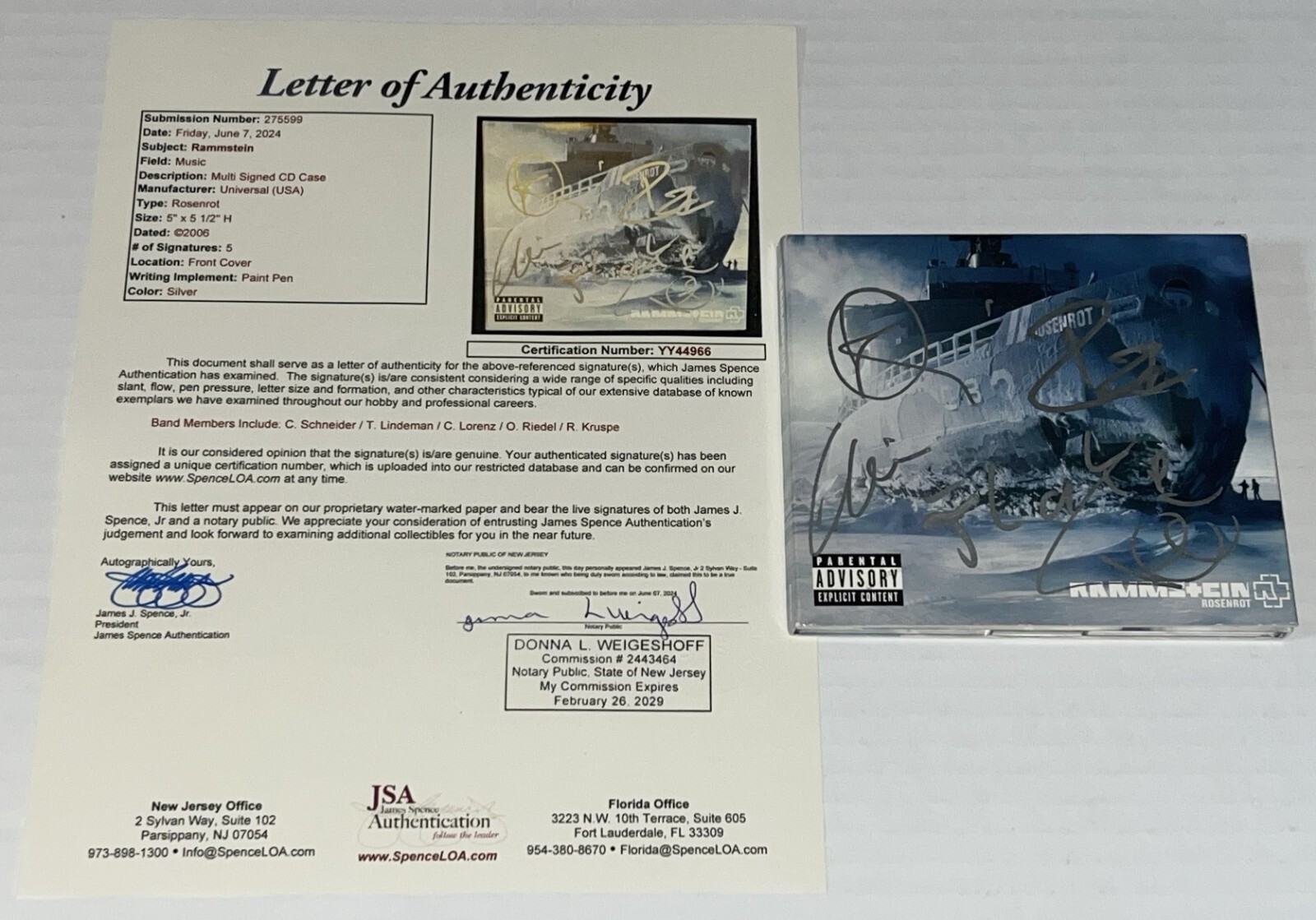 Rammstein Group signed Rosenrot CD Cover Till Lindemann & 4 more