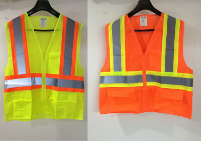 Hi-Vis Yellow Orange Safety Vest Reflective High Visibility Work Construction