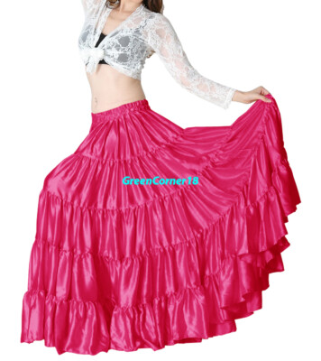 Satin 12 Yard 5 Tiered Gypsy Skirt Belly Dance Tribal Ruffle Jupe Flamenco IN