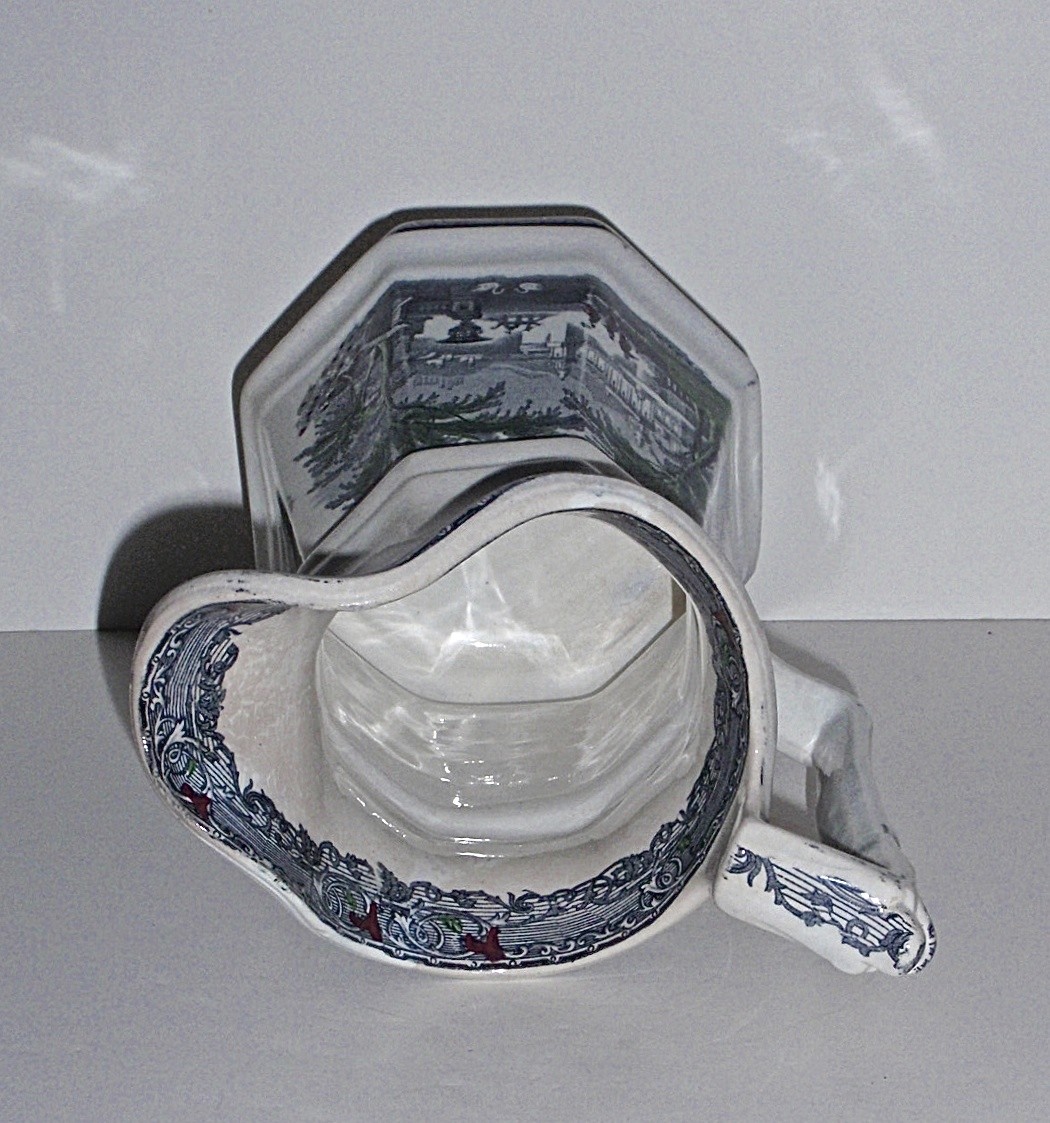 Antique Stafordshire 3 Color Scenic Transferware Pitcher English Ironstone19thC