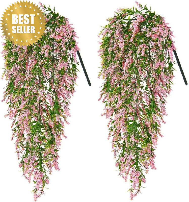 AUA7001-2 2Pcs Artificial Flowers Hanging Fake Hanging Lavender Flowers Vines Uv
