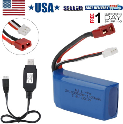 2S 7.4V 1400mAh Lipo Battery T Deans plug With USB Charger Cable  for RC Car 4WD