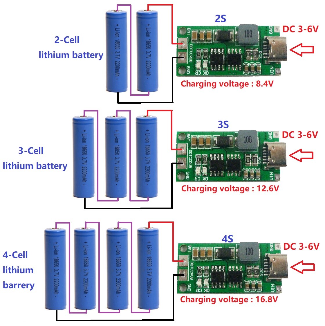 2s 3s 4s 8 4v 12 6v 16 8v step up boost lipo li ion dc 5v type c