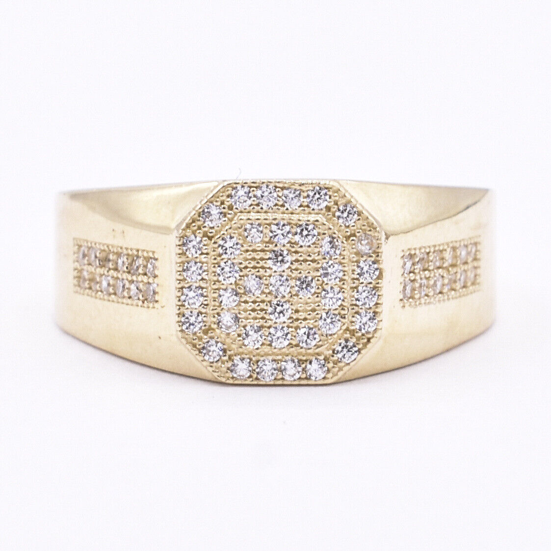 Pre-owned Bayam Men's Full Octagon Side Line Cz Ring Real Solid 10k Yellow Gold Size 10 In White/colorless