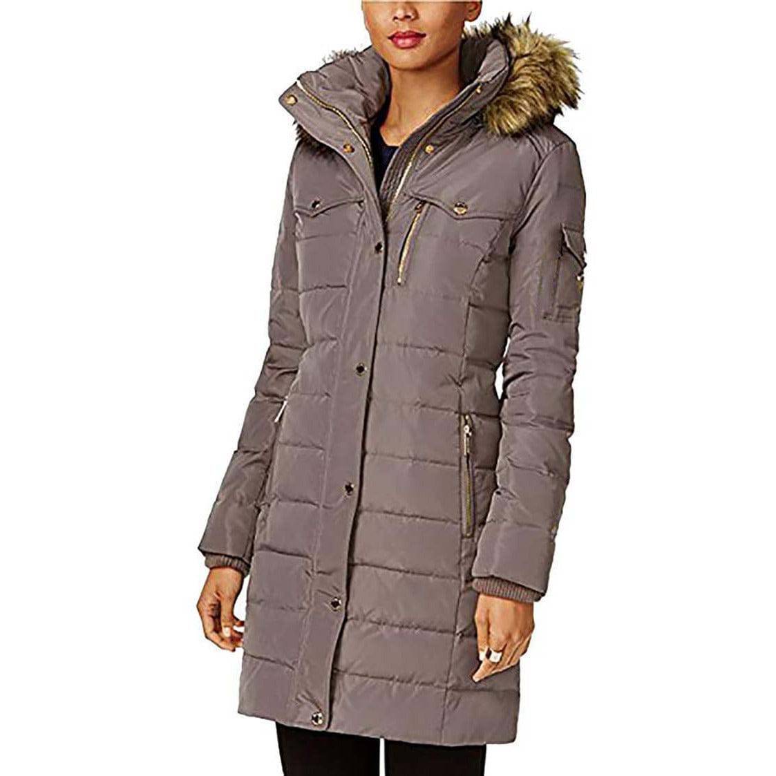 Pre-owned Michael Kors Michael  Women's Down Winter Coat With Faux Fur Hood In Black