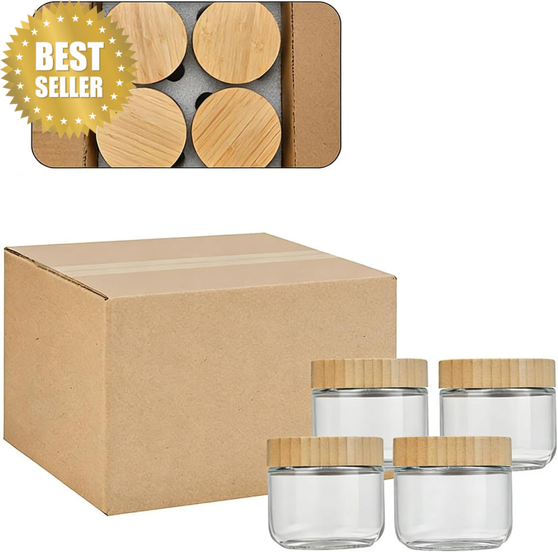 4 Pack Glass Storage Jars with Bamboo Lids, Airtight Canisters with Silicone Sea