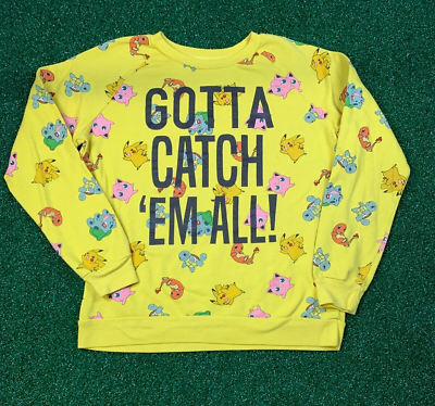 Pokemon Gotta Catch Em All Yellow Sweater Women Size L Pikachu