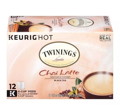 Twinings of London CHAI LATTE 12 Count K-Cup Pods Keurig Black Tea * BB 9/2024 *