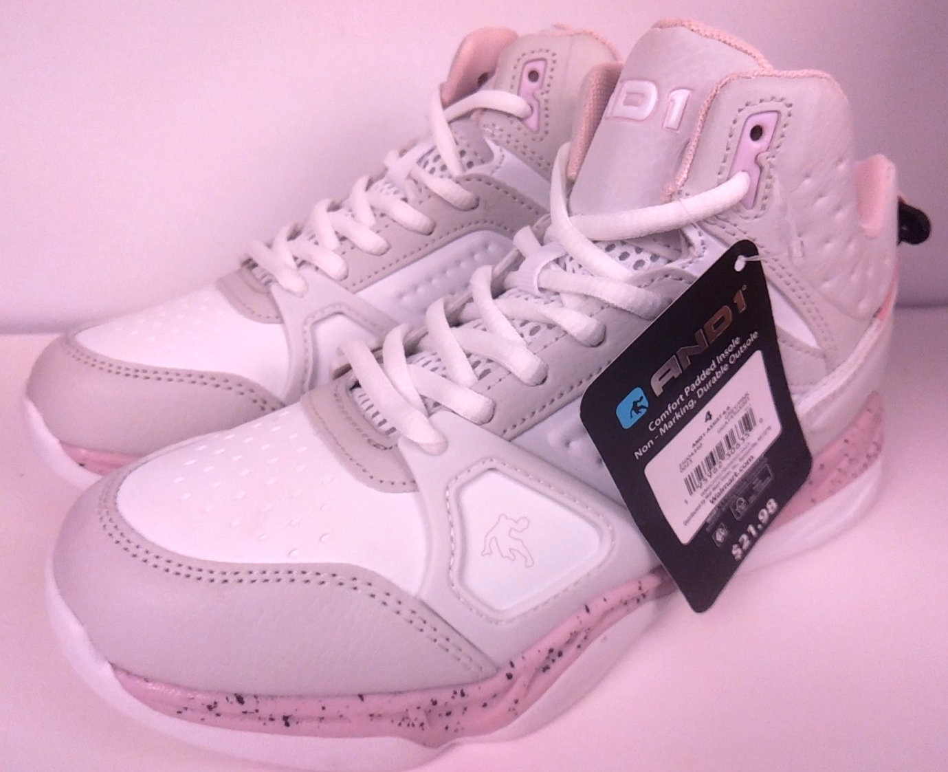 Andi Assist 6.0 Gray/Pink Girls High Top Basketball Sneakers