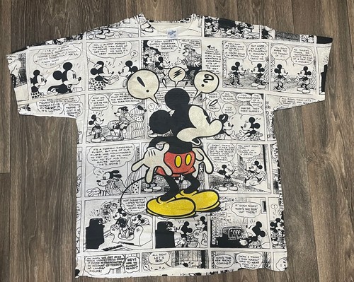 VTG 1990's Mickey Mouse Disney Comic Strip AOP Single Stitch Shirt