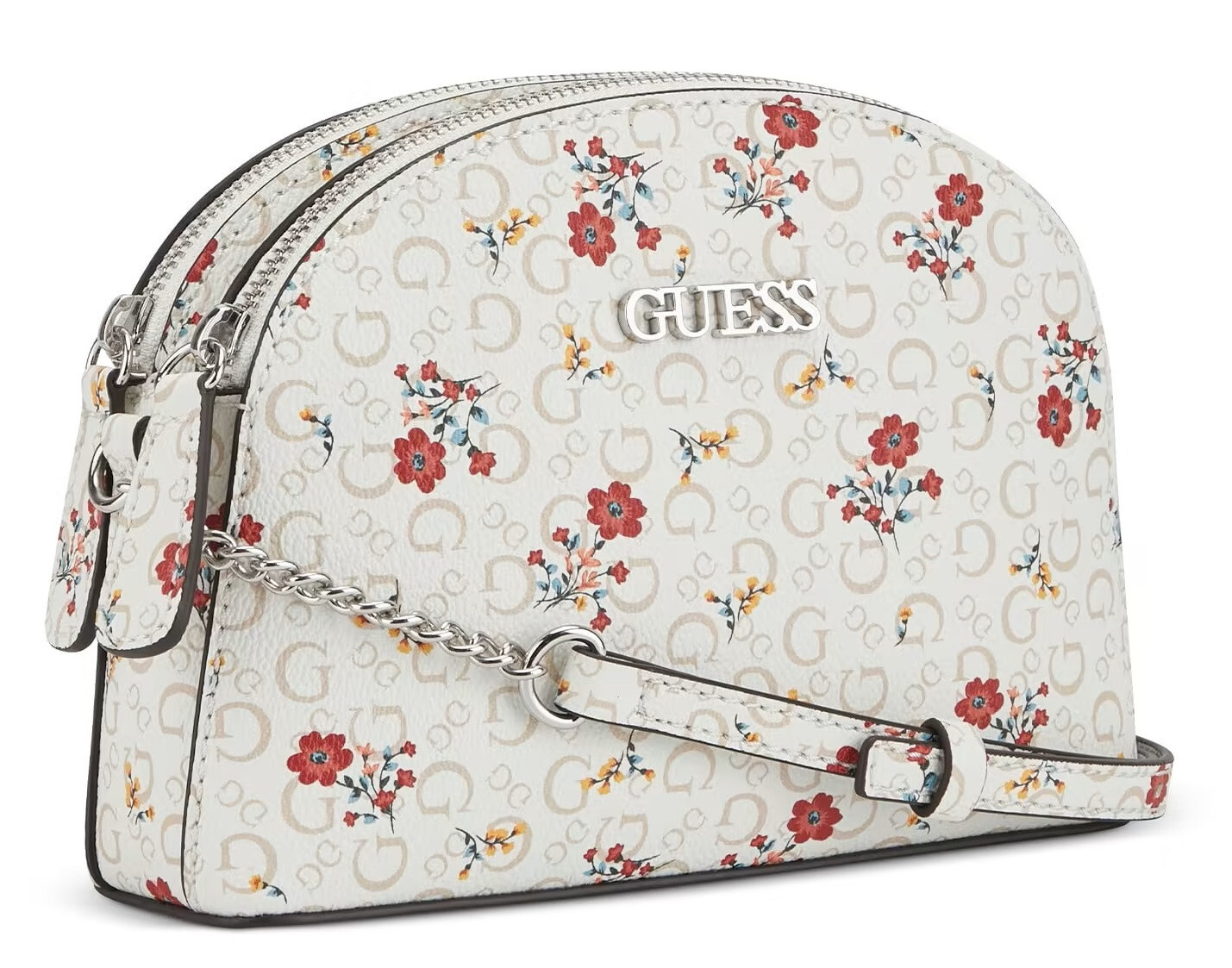 

НОВАЯ женская коричневая сумка через плечо Guess с куполом и двойной молнией с цветочным принтом и логотипом