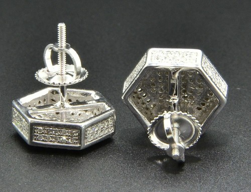 Pre-owned Jfl Diamonds & Timepieces Diamond 3d Hexagon Shape Studs Mens Ladies 10k White Gold Pave Earrings 0.55 Ct.