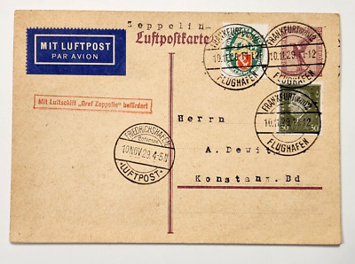 1929 Graf Zeppelin Frankfurt Germany Air Postal Card Cover