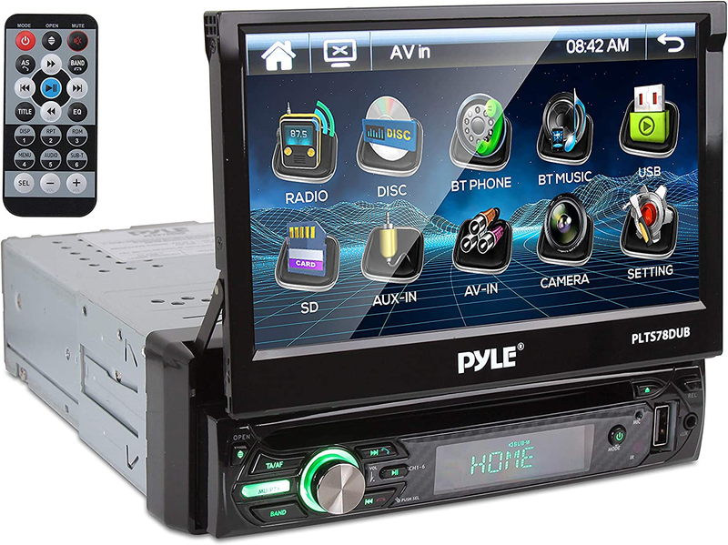 Pyleusa Single DIN Head Unit Receiver - In-Dash Car Stereo with 7&rdquo; Multi-Color T