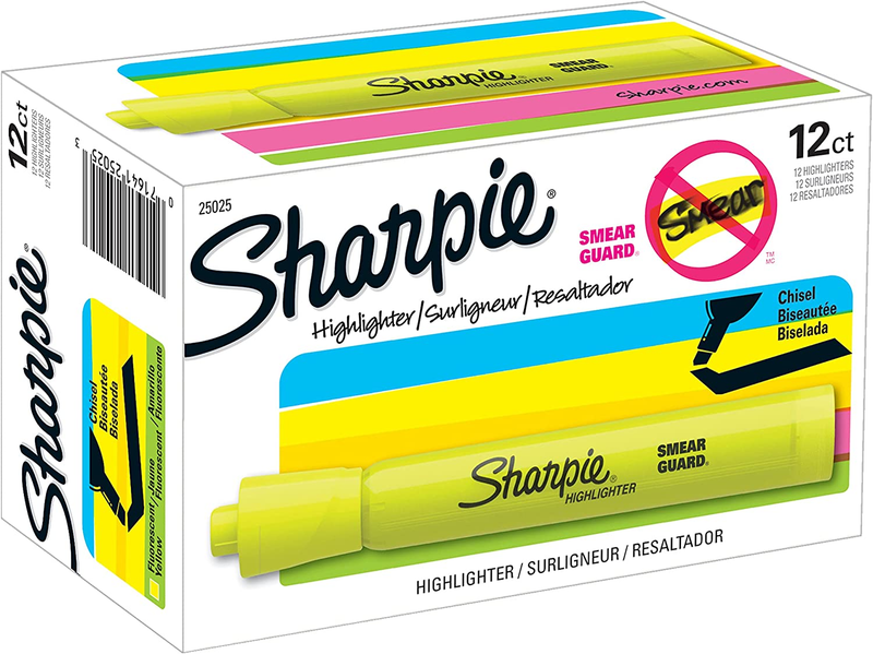 SHARPIE Tank Style Highlighters, Chisel Tip, Fluorescent Yel