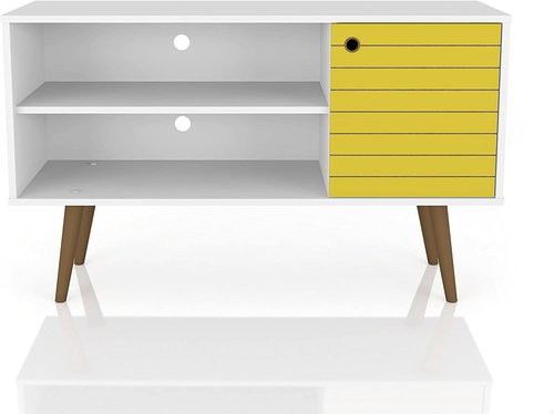 Manhattan Comfort Liberty Mid-Century Modern Tv Stand, White/Yellow