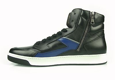 Pre-owned Prada Sneakers $650 Black - Blue Men's Hi Top Fashion Shoes 100% Autentich