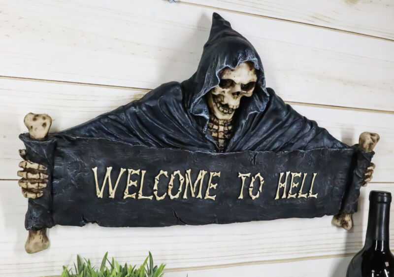 Ebros Large Grim Reaper Skeleton Welcome Opening Scroll Wall Decor 17.5" Long