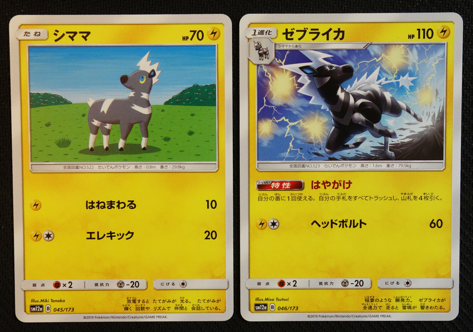 JAPANESE Pokemon Cards Blitzle 045 Zebstrika 046/173 SM12a JAPANESE Pokemon Cards Blitzle 045 Zebstrika 046/173 SM12a