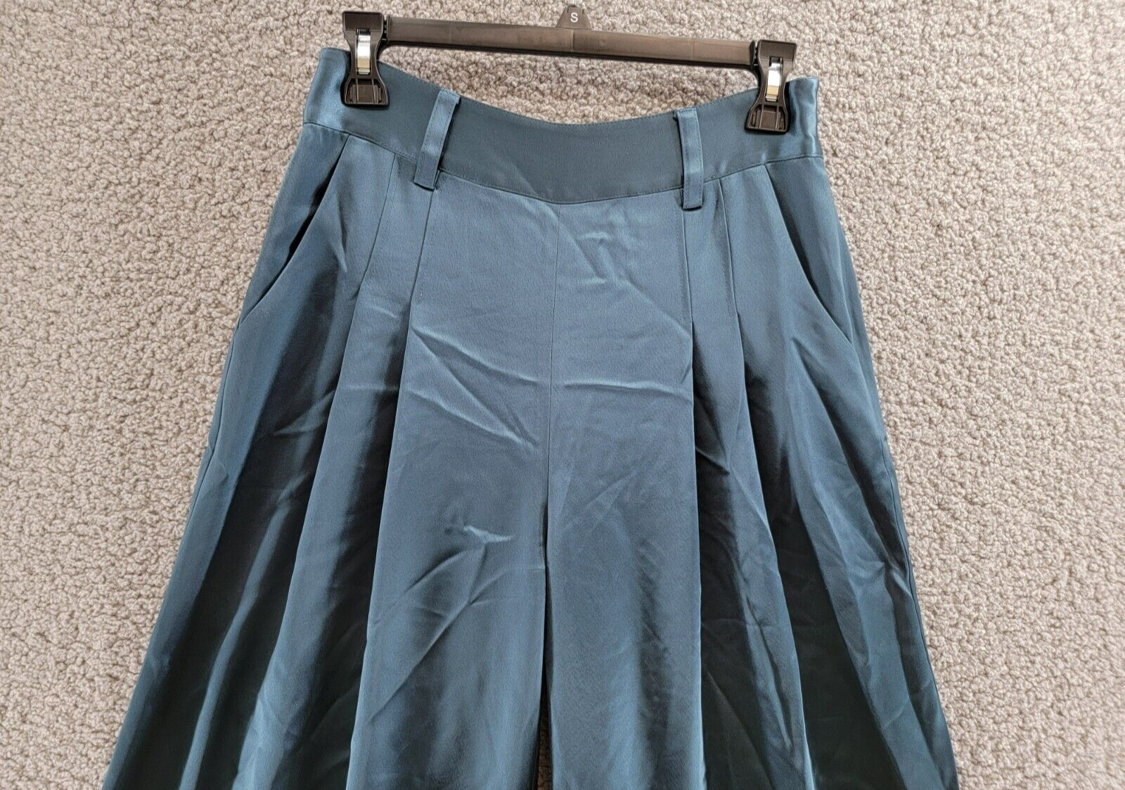 Cinq a Sept Shauna Pleated Satin Wide-Leg Pants Women's Size 2 Onyx Side Pockets - Picture 4 of 15