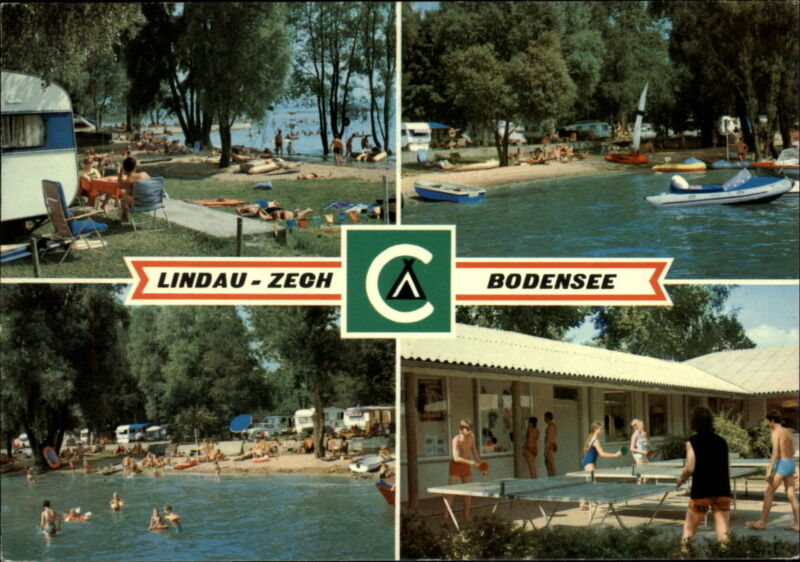 Germany Lindau Zech Camping Swimming Boats Table Tennis ~ Postcard Sku605