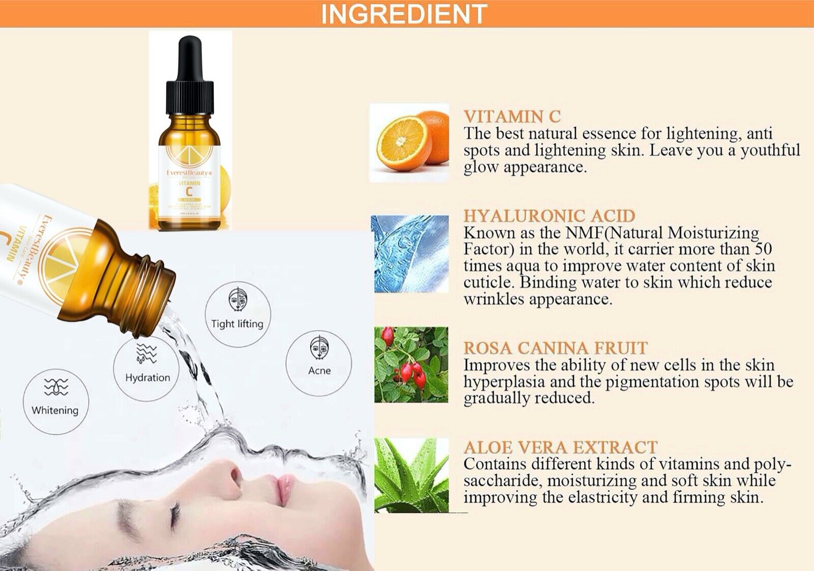 💙Vitamin C serum with Hyaluronic Acid Suitable for Anti Ageing/Wrinke Face Car