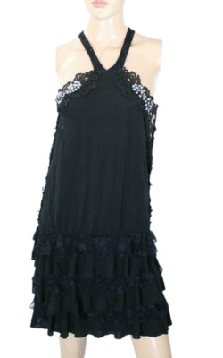 E.LOCO Women's Black Tier Embellished Stretch Dress Size T2 (Small) $249