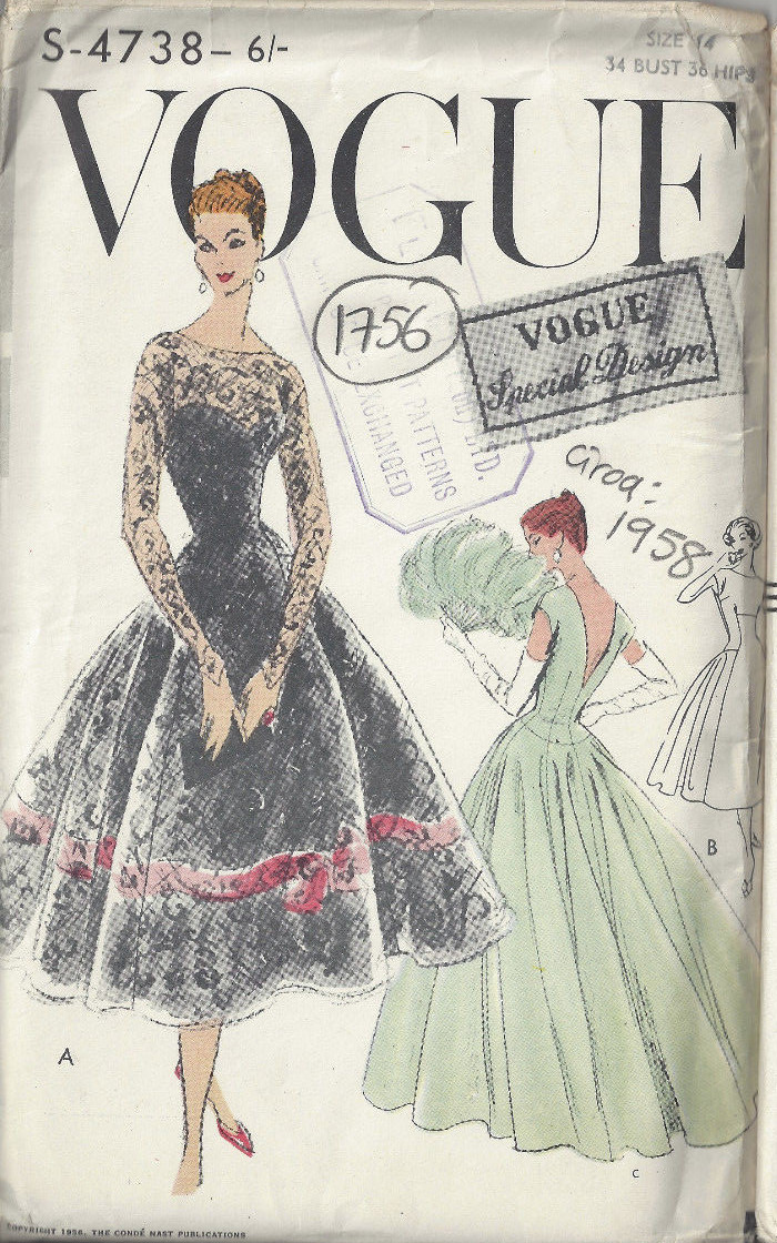 1958 Vintage VOGUE Sewing Pattern B34 DRESS (1756) | eBay