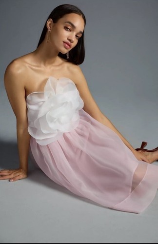Pre-owned Anthropologie Cynthia Rowley Organza Flower Dress Size 4 $475.00 In Pink