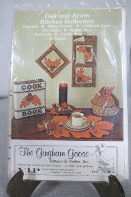 NEW 1980 Gingham Goose 8 Items Pattern ''Oak & Acorn Kitchen Kollection'' #GGP023