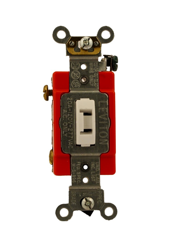 20-Amp, 120/277-Volt, Toggle Locking Single-Pole AC Quiet Switch, Extra Heavy Duty Spec Grade, 1221-2WL, White