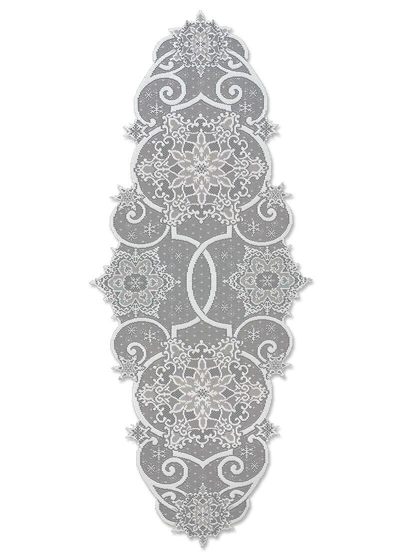  Heritage Lace Snowflake Table Runner 19”x46” White