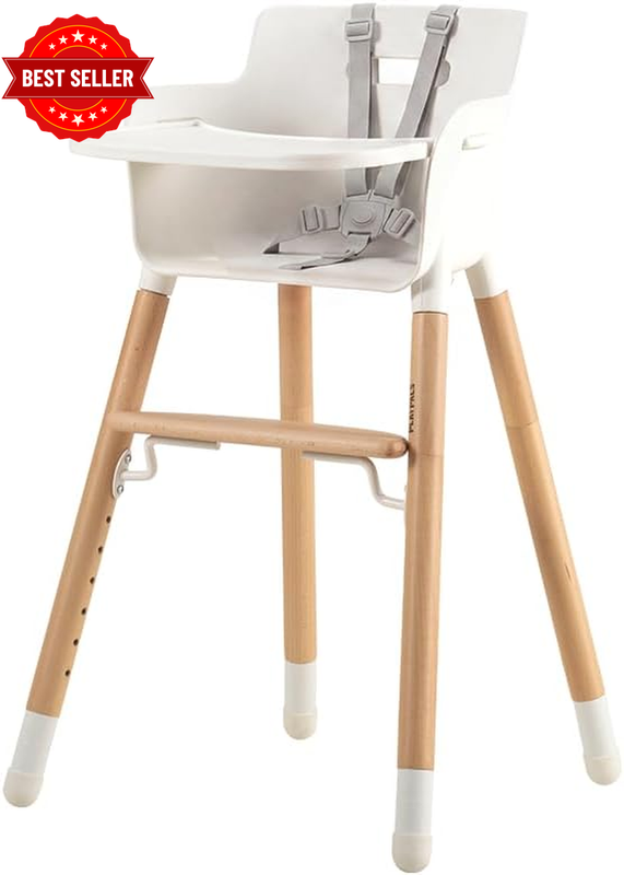 Baby High Chair for Babies and Toddlers, Convertible Solid Wood Highchair with 5