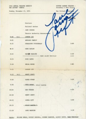 Lorna Luft - Signed Rehearsal (49th Annual Theatre Benefit 1974) Page