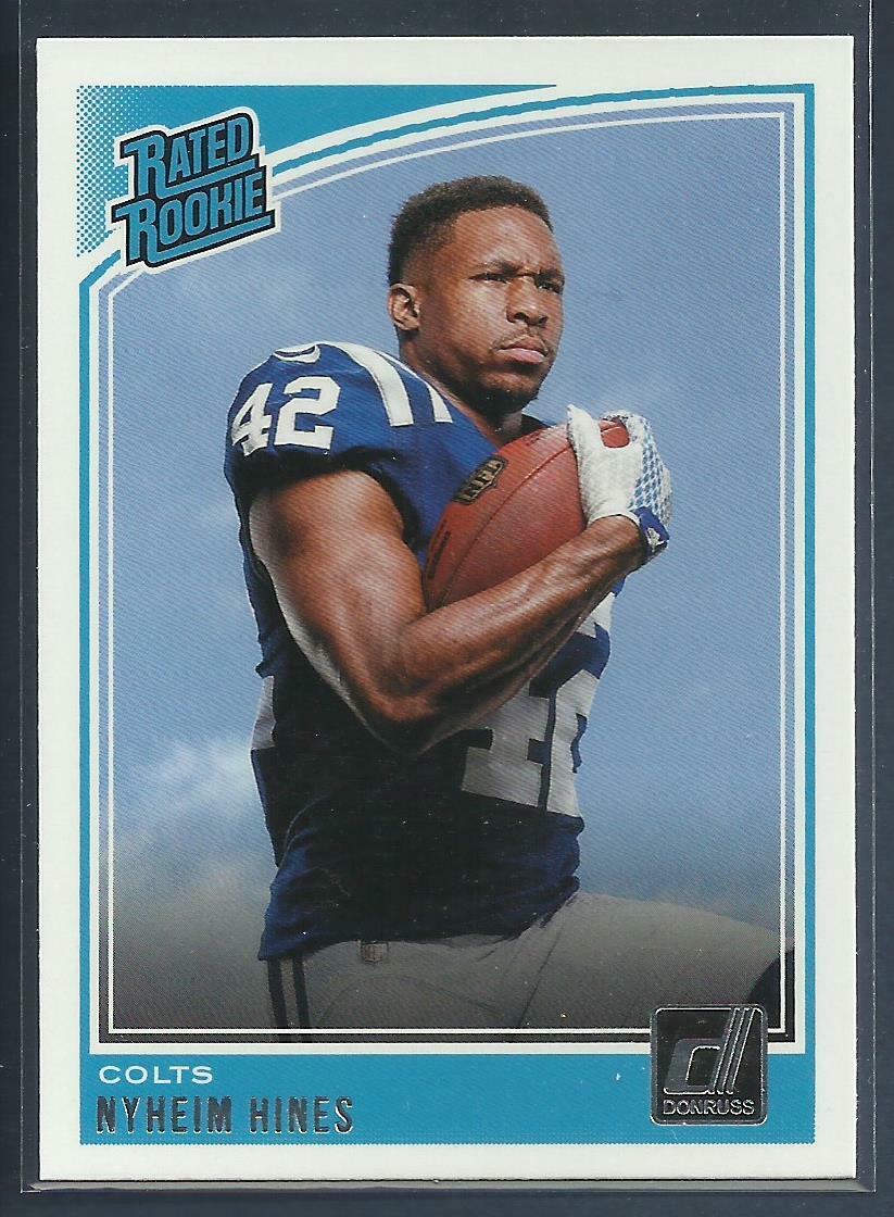 Nyheim Hines RC 2018 Panini Donruss RATED Rookie Card # 327 Indianapolis Colts. rookie card picture