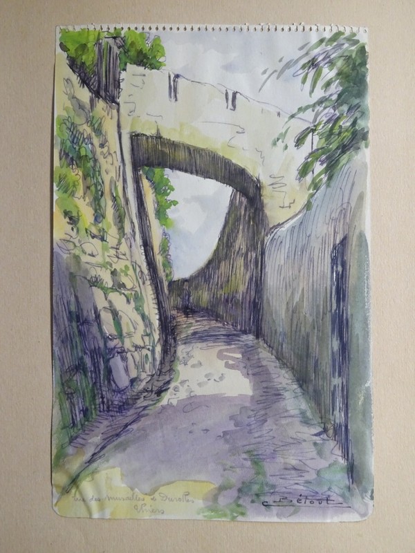 Charles Betout 1869-1945 Dessin Aquarelle Thiers Puy De Dome Auvergne Durolle