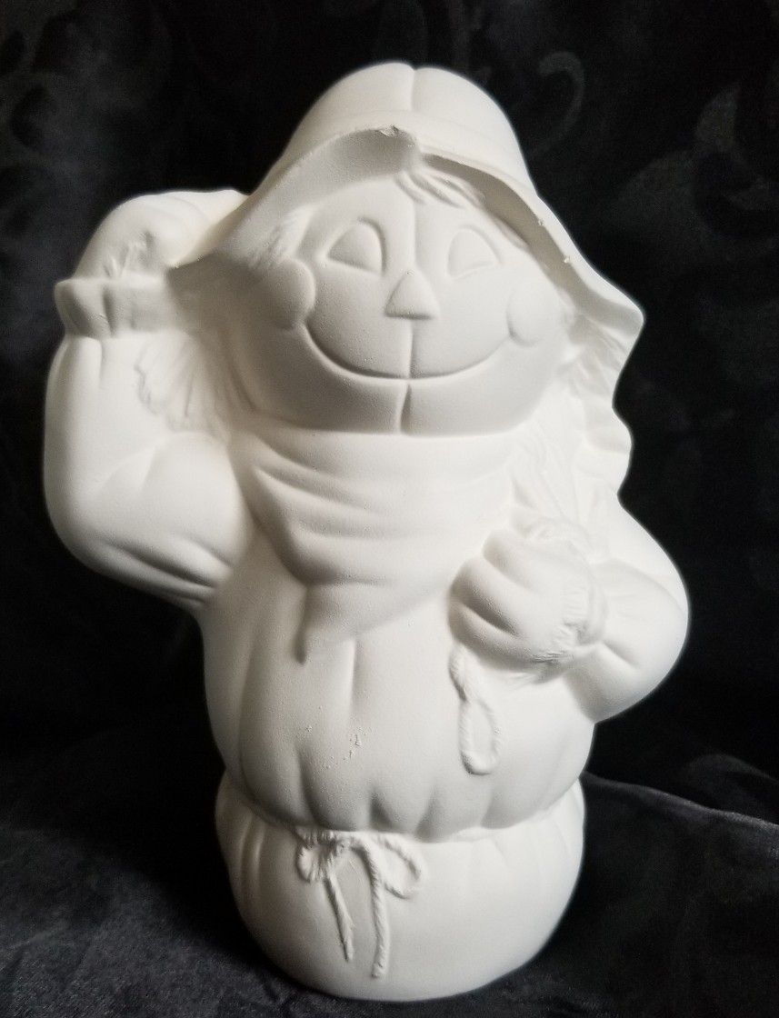 Halloween Scarecrow Waggle In Pumpkin 2 Piece Ready to Paint Unpainted Bisque
