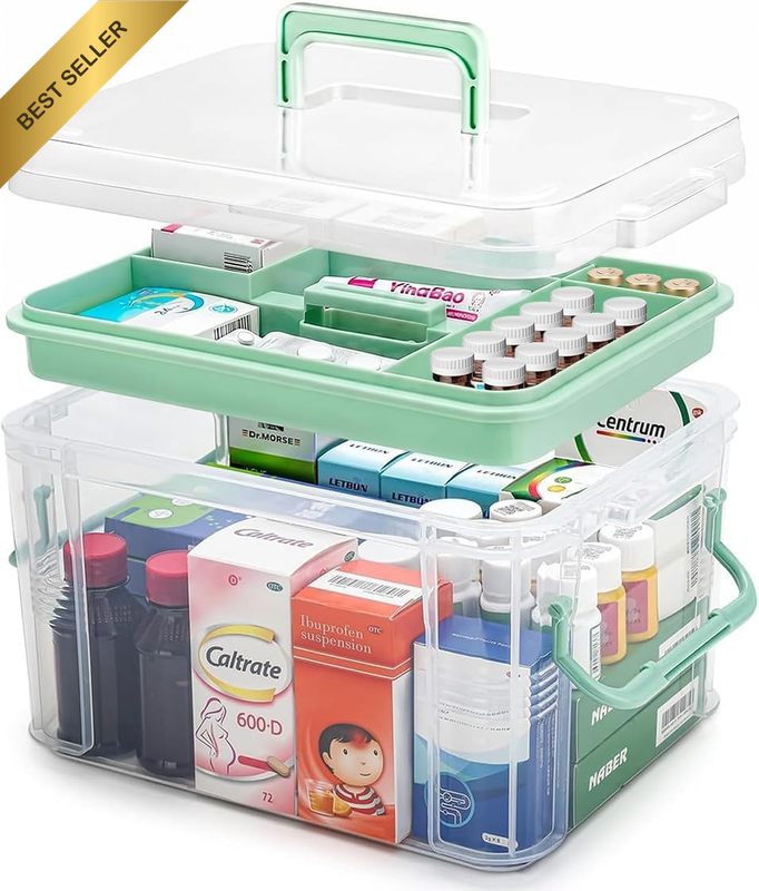 Large Medicine Organiser Box - Clear First Aid Box for Home & Office Storage & O