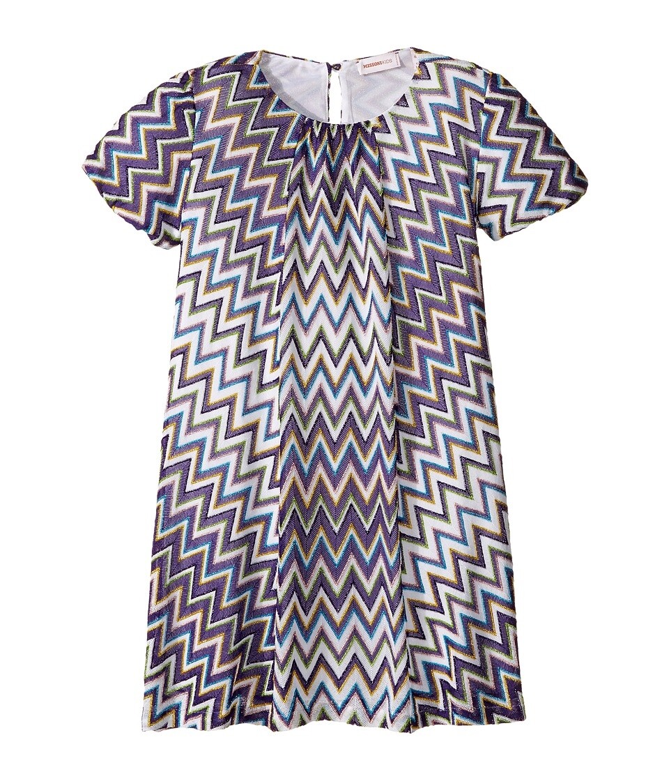 Missoni 241241 Girls Kids Lurex Zigzag Shift Dress Purple Size 6-7 Years/ 122 cm