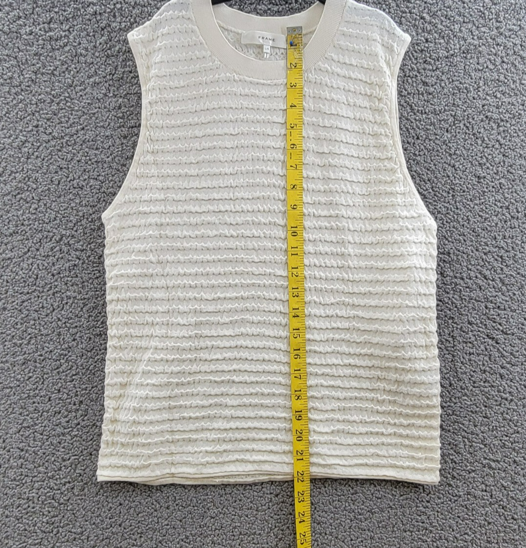 FRAME Smocked Silk Blend Sleeveless Top Women's L White Knit Crewneck Pullover - Picture 6 of 16