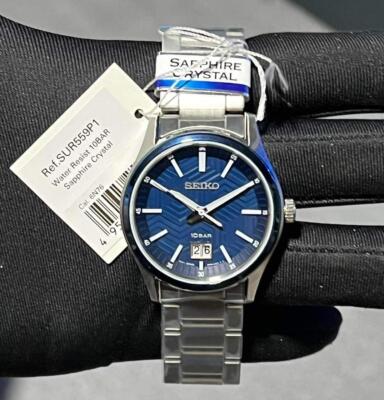 Pre-owned Seiko Sur559p1 Classic Blue Analog Stainless Steel Quartz Men's Casual Watch